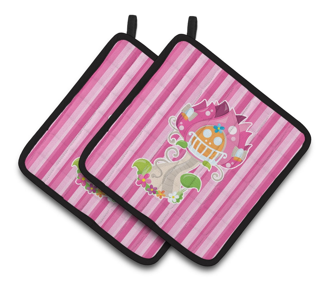 Fairy House Pink Stripes Pair of Pot Holders