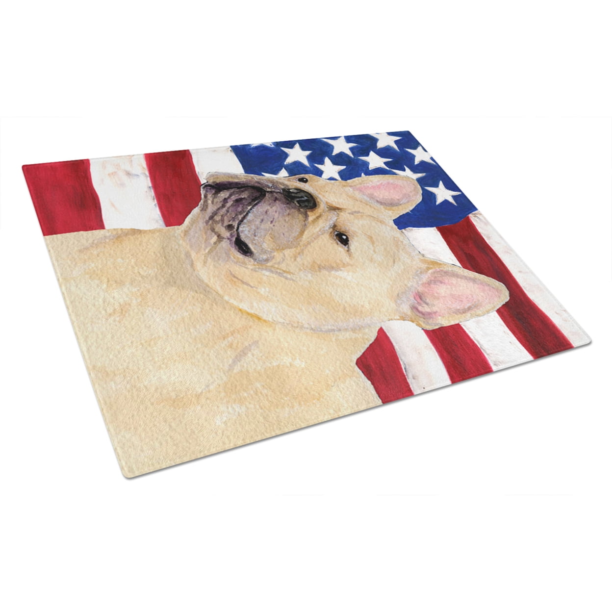 Caroline's Treasures Flag with French Bulldog Glass Cutting Board Large
