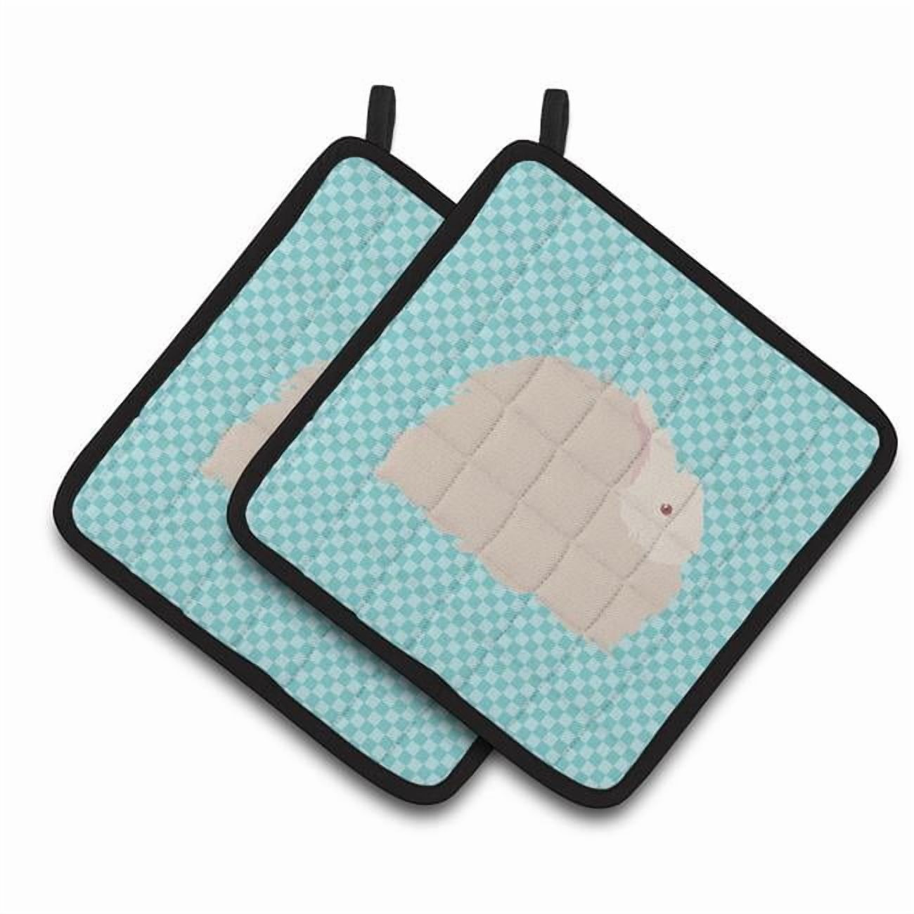 Caroline's Treasures Fluffy Angora Rabbit Blue Check Pair of Pot Holders