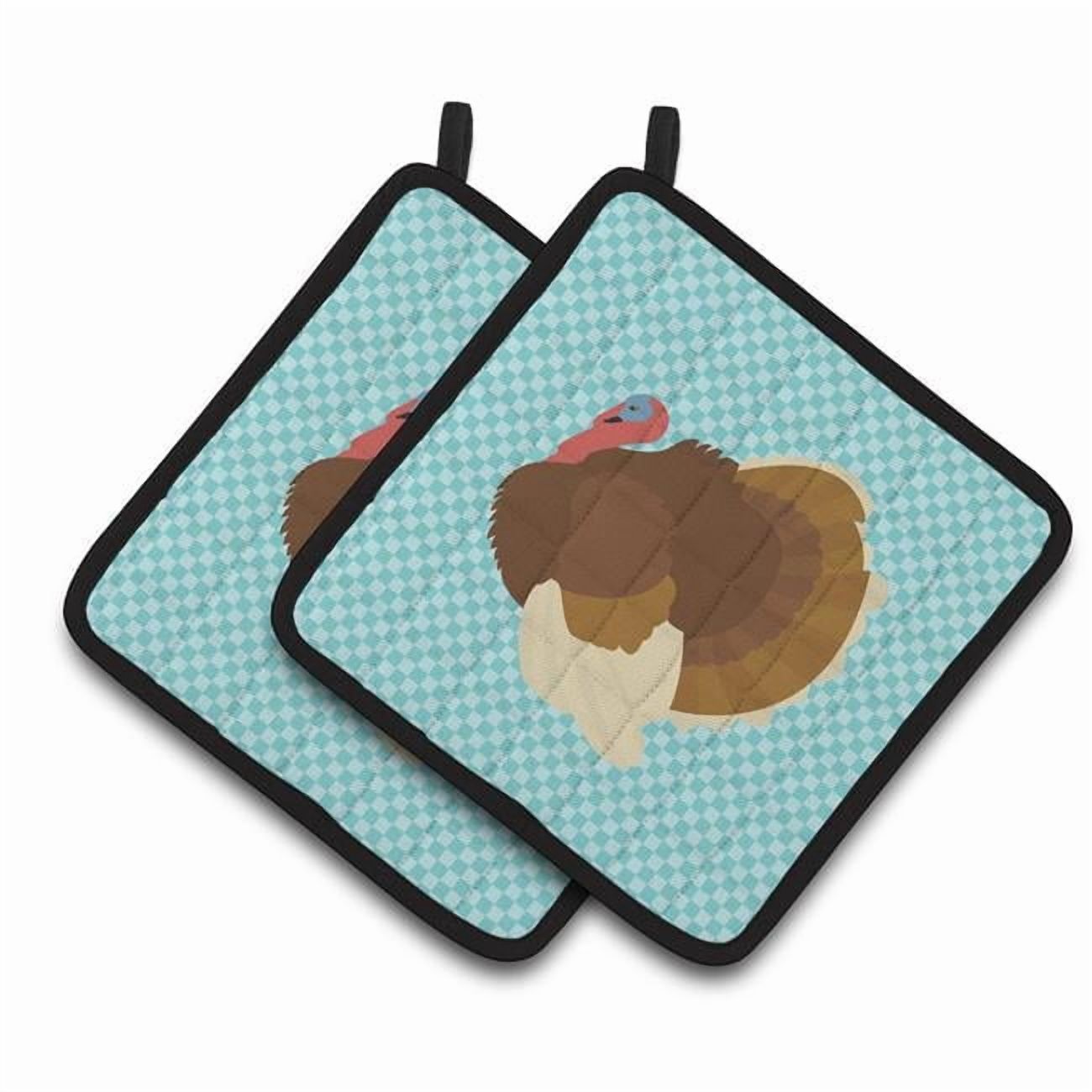 Caroline's Treasures French Turkey Dindon Blue Check Pair of Pot Holders