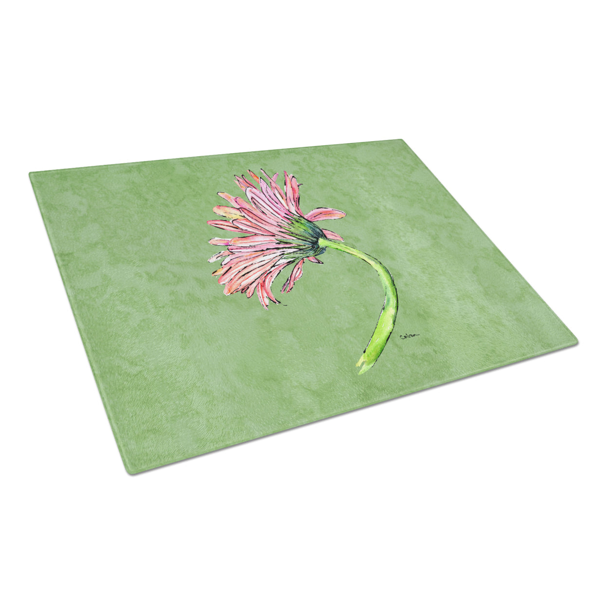 Caroline's Treasures Gerber Daisy Pink Glass Cutting Board Large