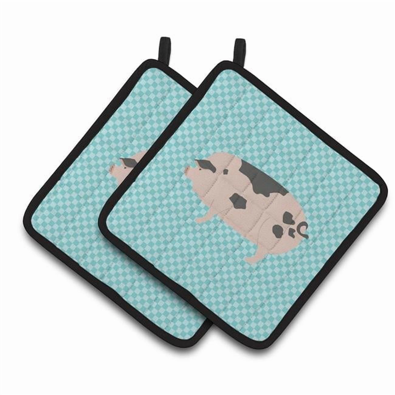 Caroline's Treasures Gloucester Old Spot Pig Blue Check Pair of Pot Holders