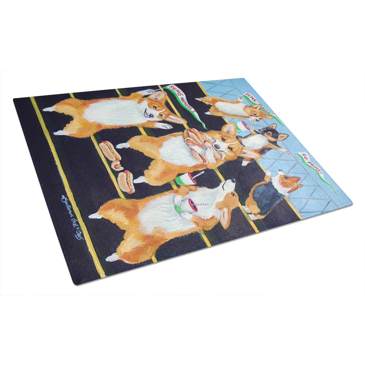 Caroline's Treasures Go Team Corgi Glass Cutting Board Large
