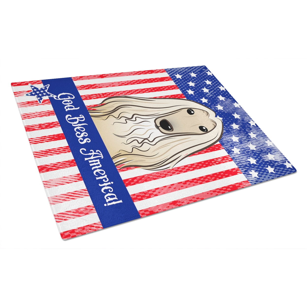 Caroline's Treasures God Bless Flag with Afghan Hound Glass Cutting Board Large