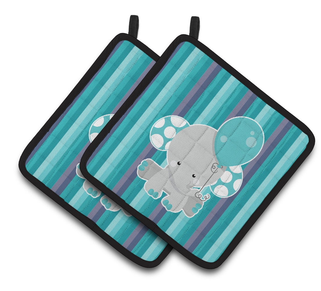 Caroline's Treasures Grey Elephant with Balloon Pair of Pot Holders