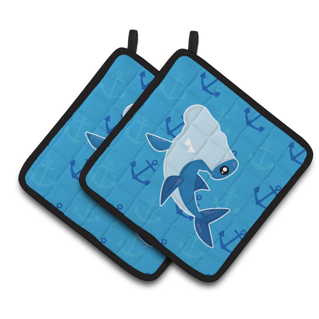 Caroline's Treasures Hammerhead Shark on Anchors Pair of Pot Holders