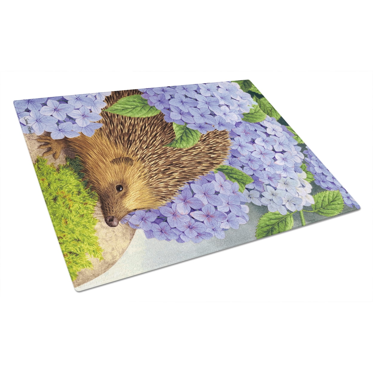 Caroline's Treasures Hedgehog & Hydrangea Glass Cutting Board Large