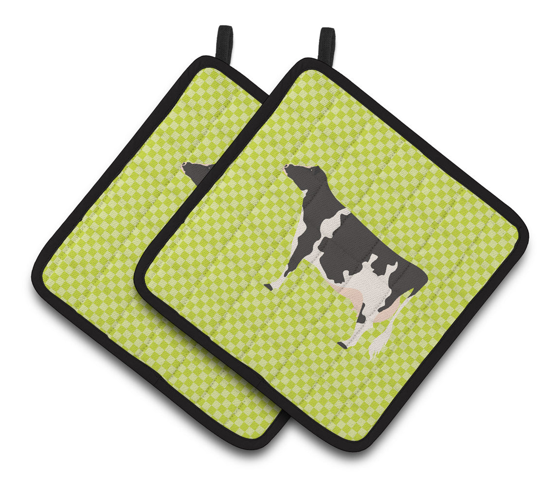 Caroline's Treasures Holstein Cow Green Pair of Pot Holders