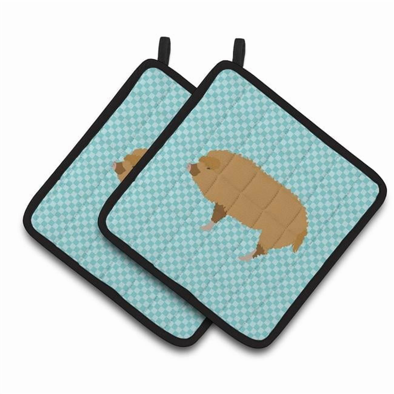 Caroline's Treasures Hungarian Mangalica Pig Blue Check Pair of Pot Holders