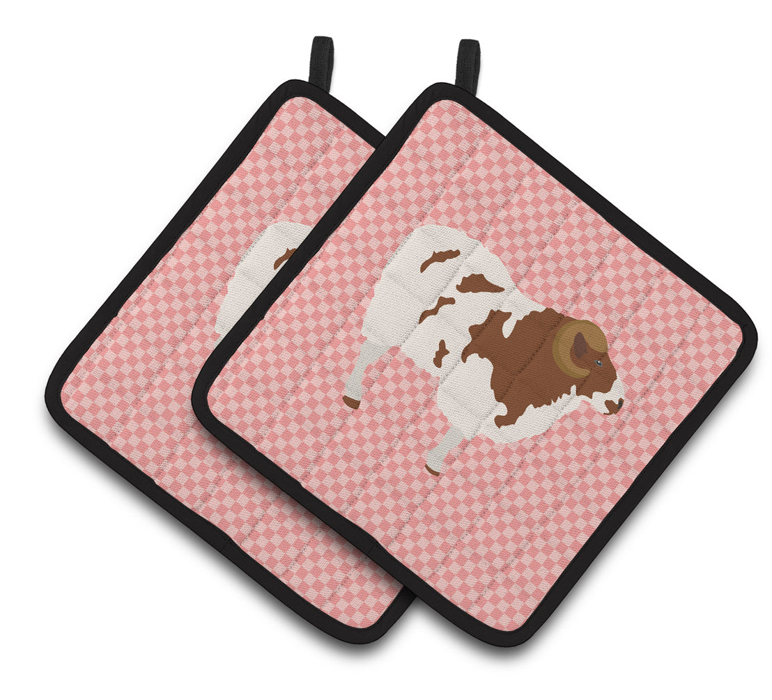Caroline's Treasures Jacob Sheep Pink Check Pair of Pot Holders