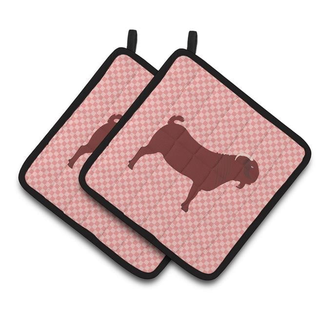 Caroline's Treasures Kalahari Red Goat Pink Check Pair of Pot Holders