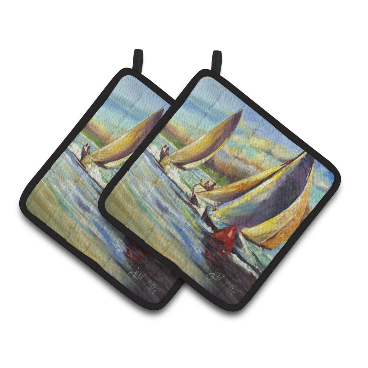Caroline's Treasures Knost Reggata Sailboats Pair of Pot Holders