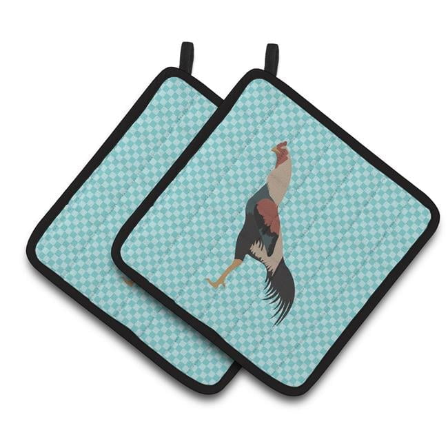 Caroline's Treasures Kulang Chicken Blue Check Pair of Pot Holders