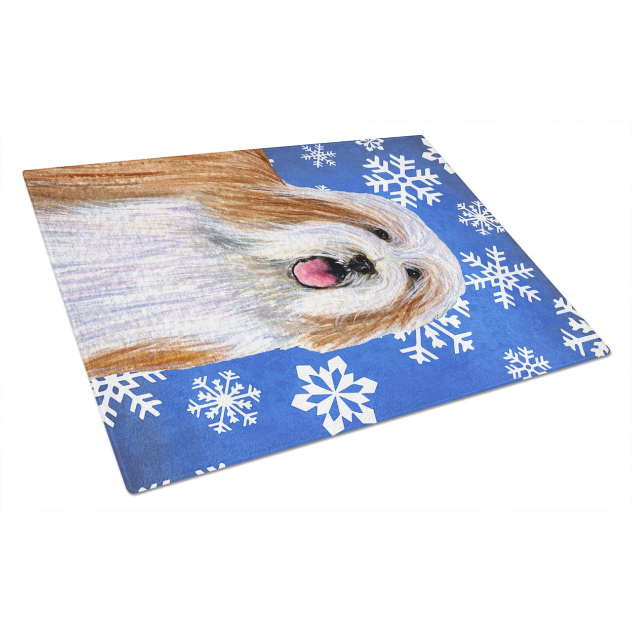 Caroline's Treasures LH9285LCB Bearded Collie Winter Snowflakes Holiday Glass Cutting Board Large, 12H x 16W, multicolor