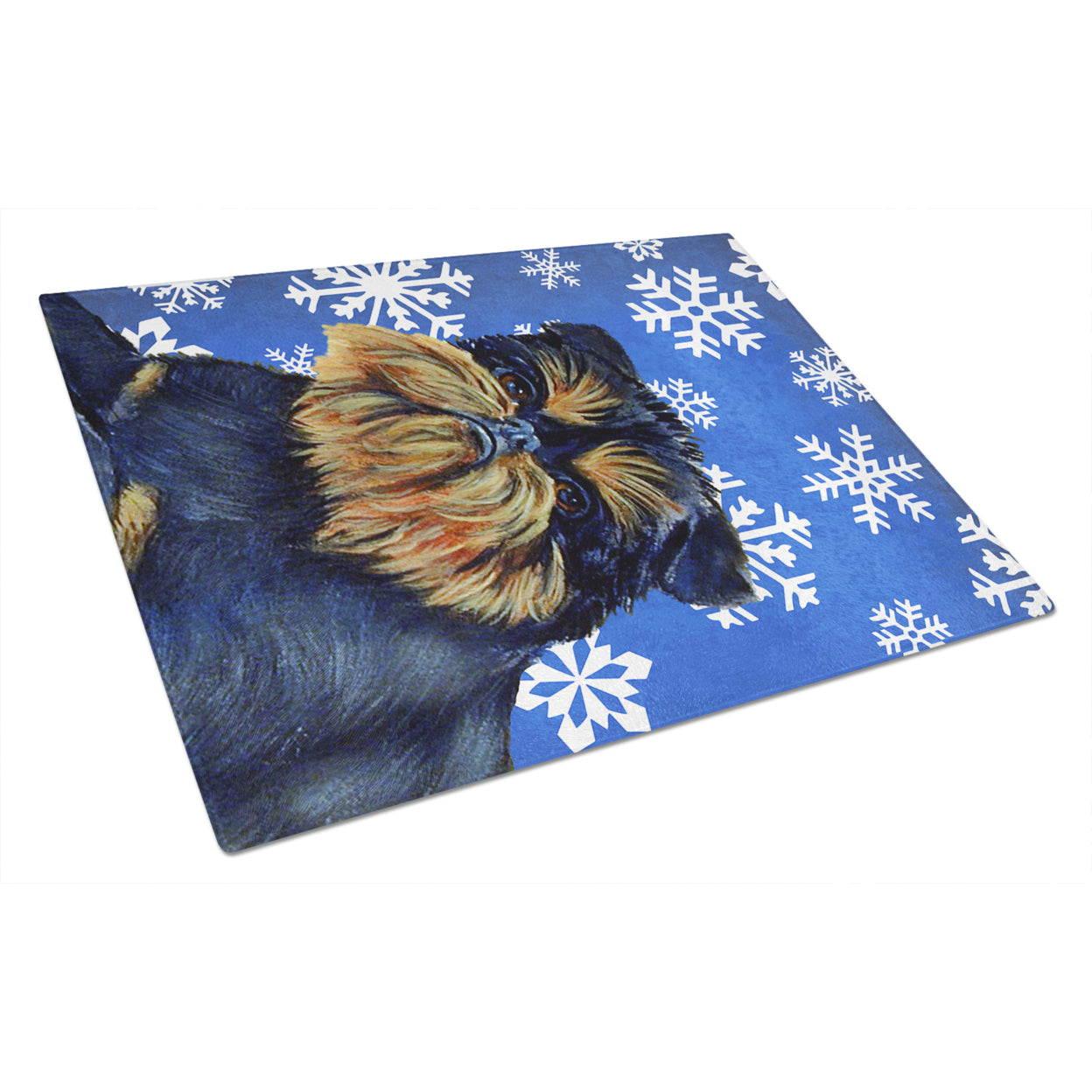 Caroline's Treasures LH9298LCB Brussels Griffon Winter Snowflakes Holiday Glass Cutting Board Large, 12H x 16W,