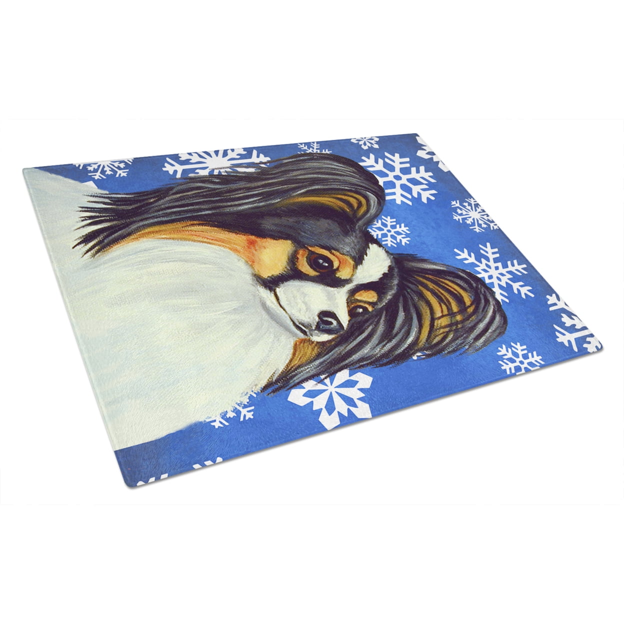 Caroline's Treasures LH9300LCB Papillon Winter Snowflakes Holiday Glass Cutting Board Large, 12H x 16W, multicolor