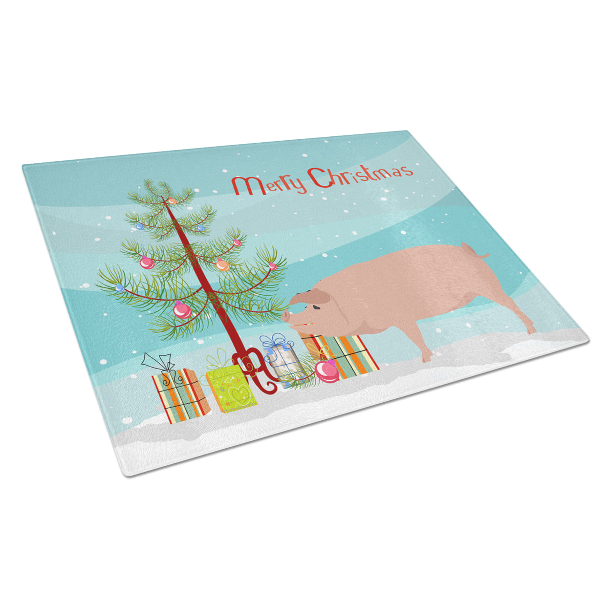 Caroline's Treasures Landrace Pig Christmas Glass Cutting Board Large