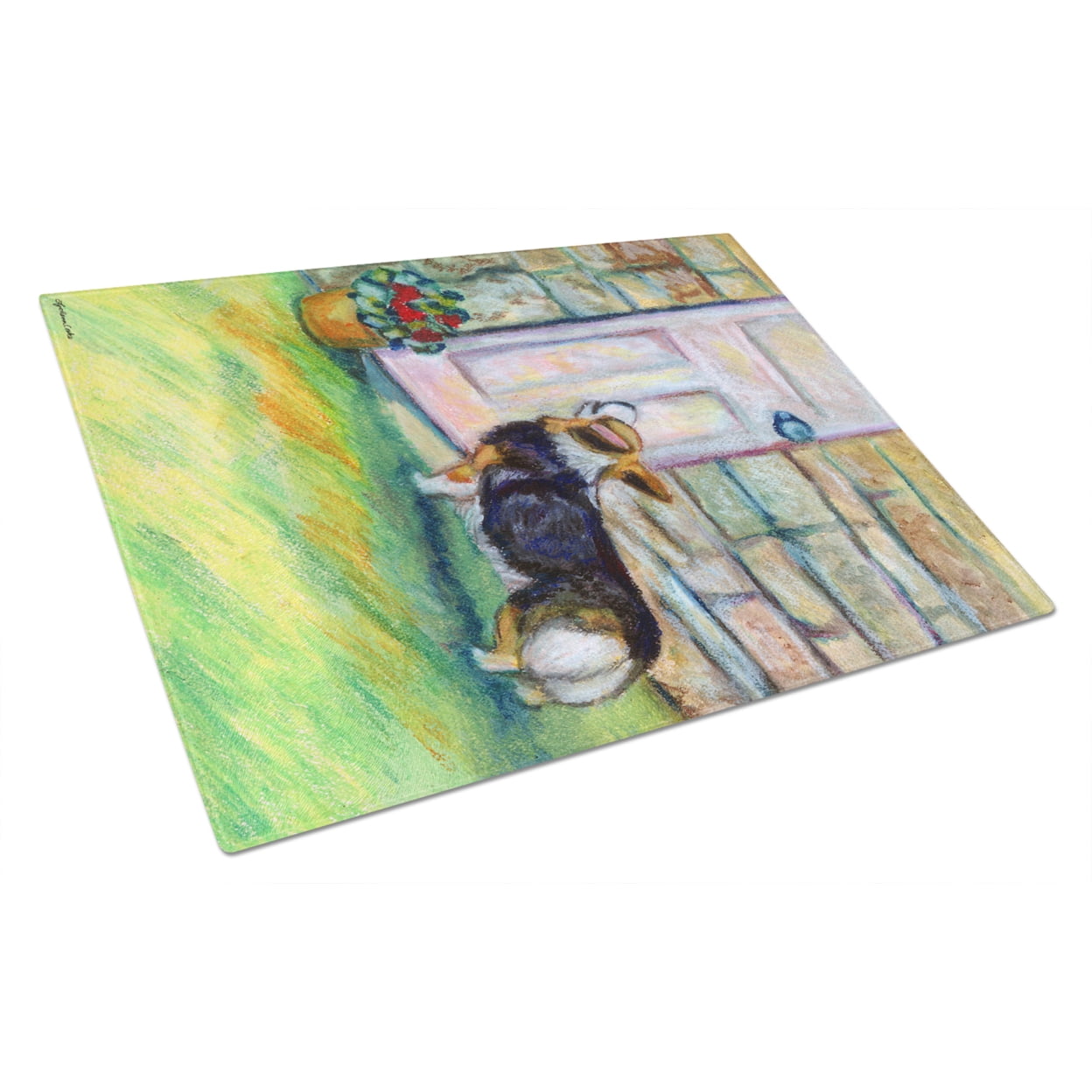 Caroline's Treasures Let me in Corgi Glass Cutting Board Large
