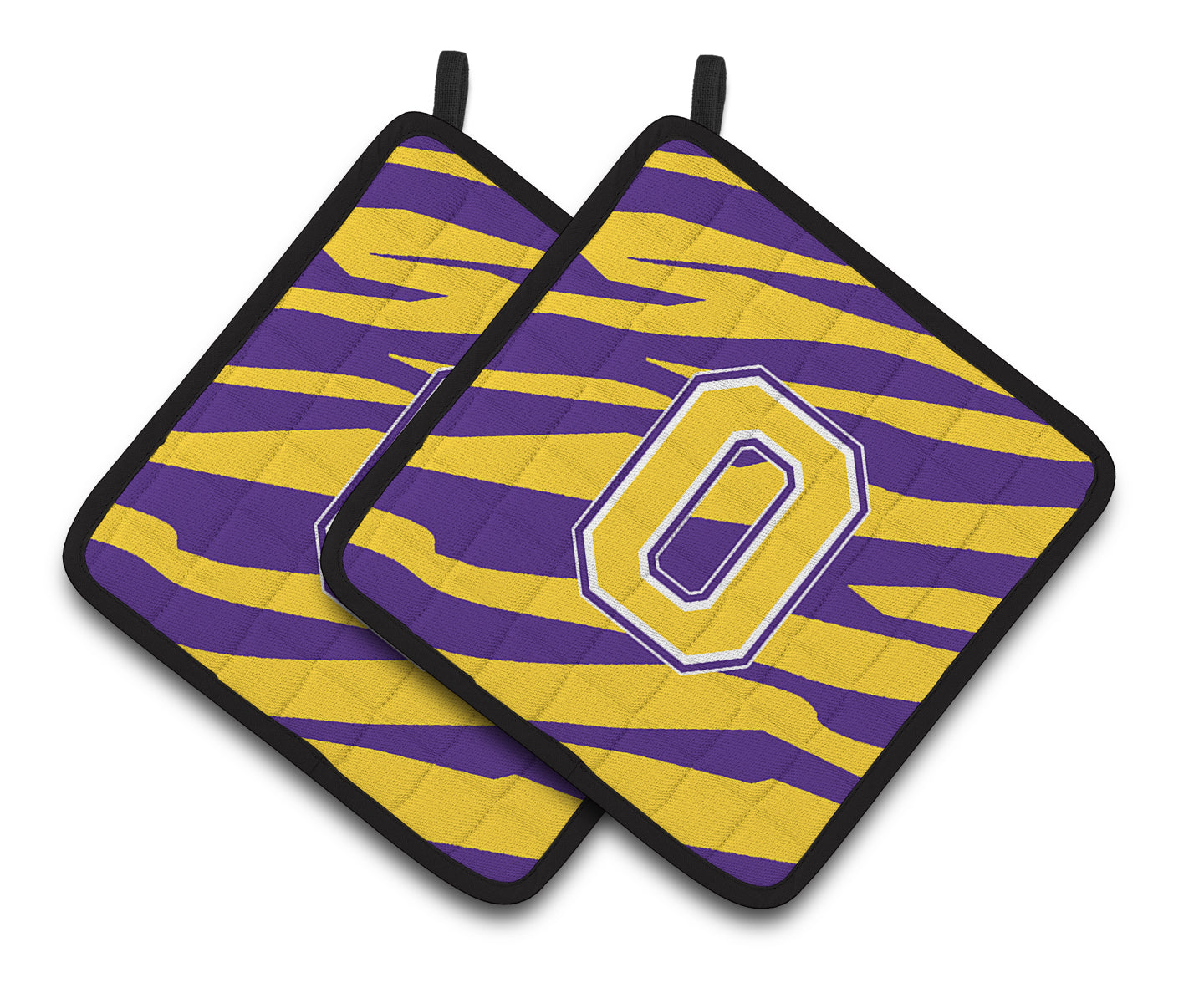 Caroline's Treasures Letter O Monogram with Tiger Stripes Pot Holders (1 Pair), 7.5" x 7.5", Purple/Gold