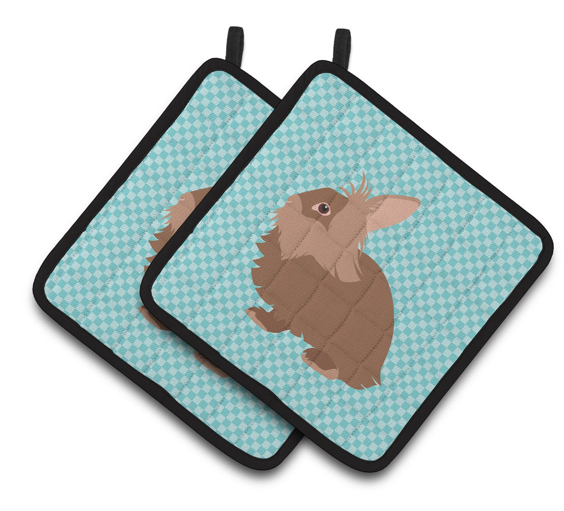Caroline's Treasures Lionhead Rabbit Blue Check Pair of Pot Holders
