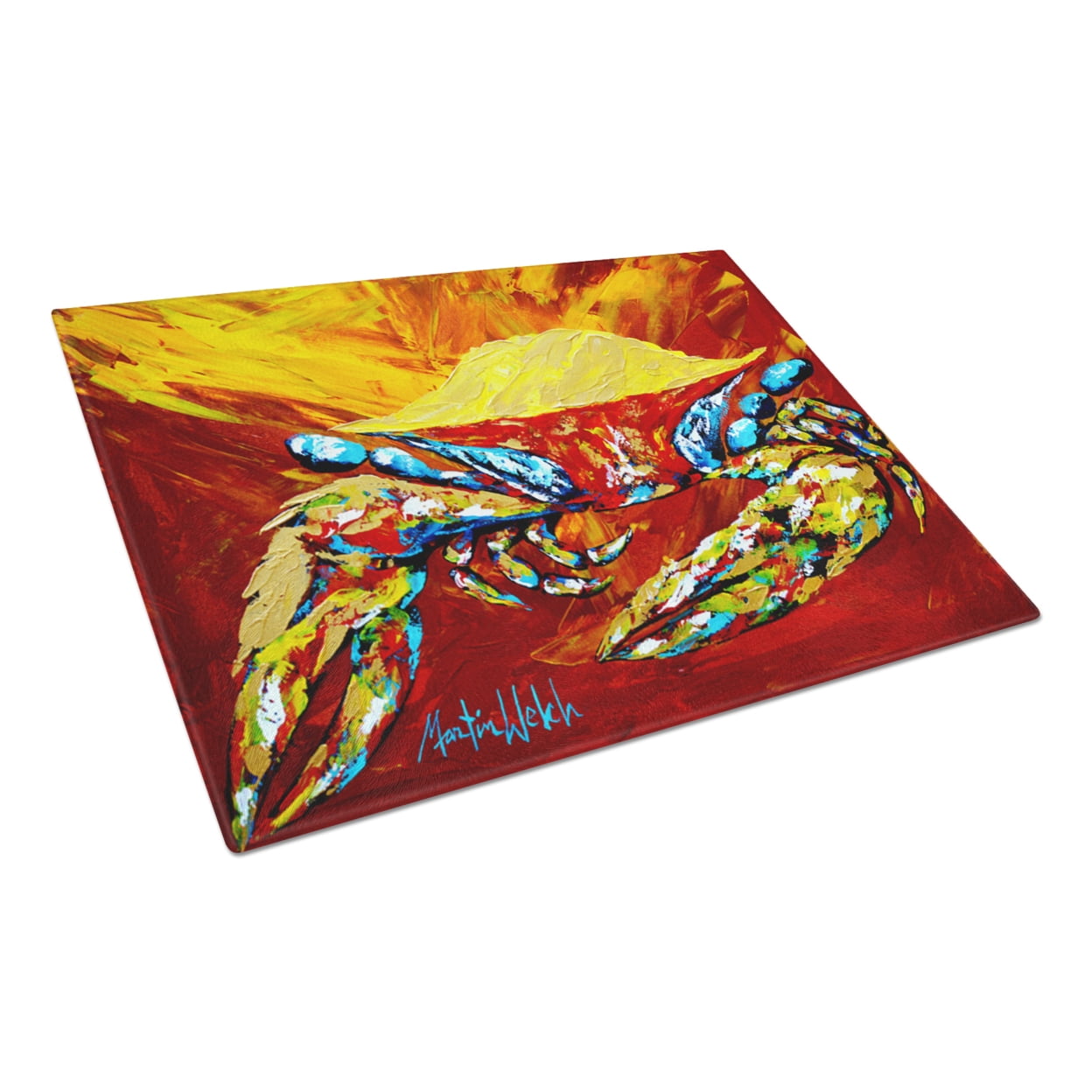 Caroline's Treasures MW1113LCB Crab Buster Brown Glass Cutting Board Large, 12H x 16W, multicolor
