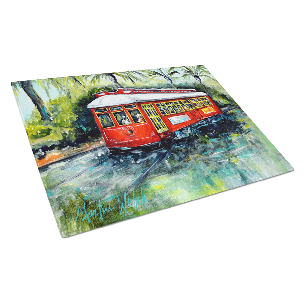 Little Red Street Car Glass Cutting Board Large