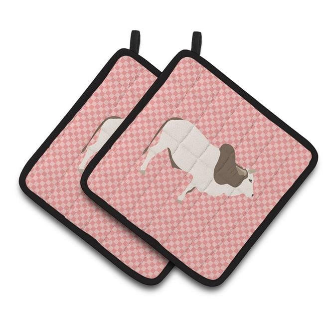 Caroline's Treasures Malvi Cow Pink Check Pair of Pot Holders