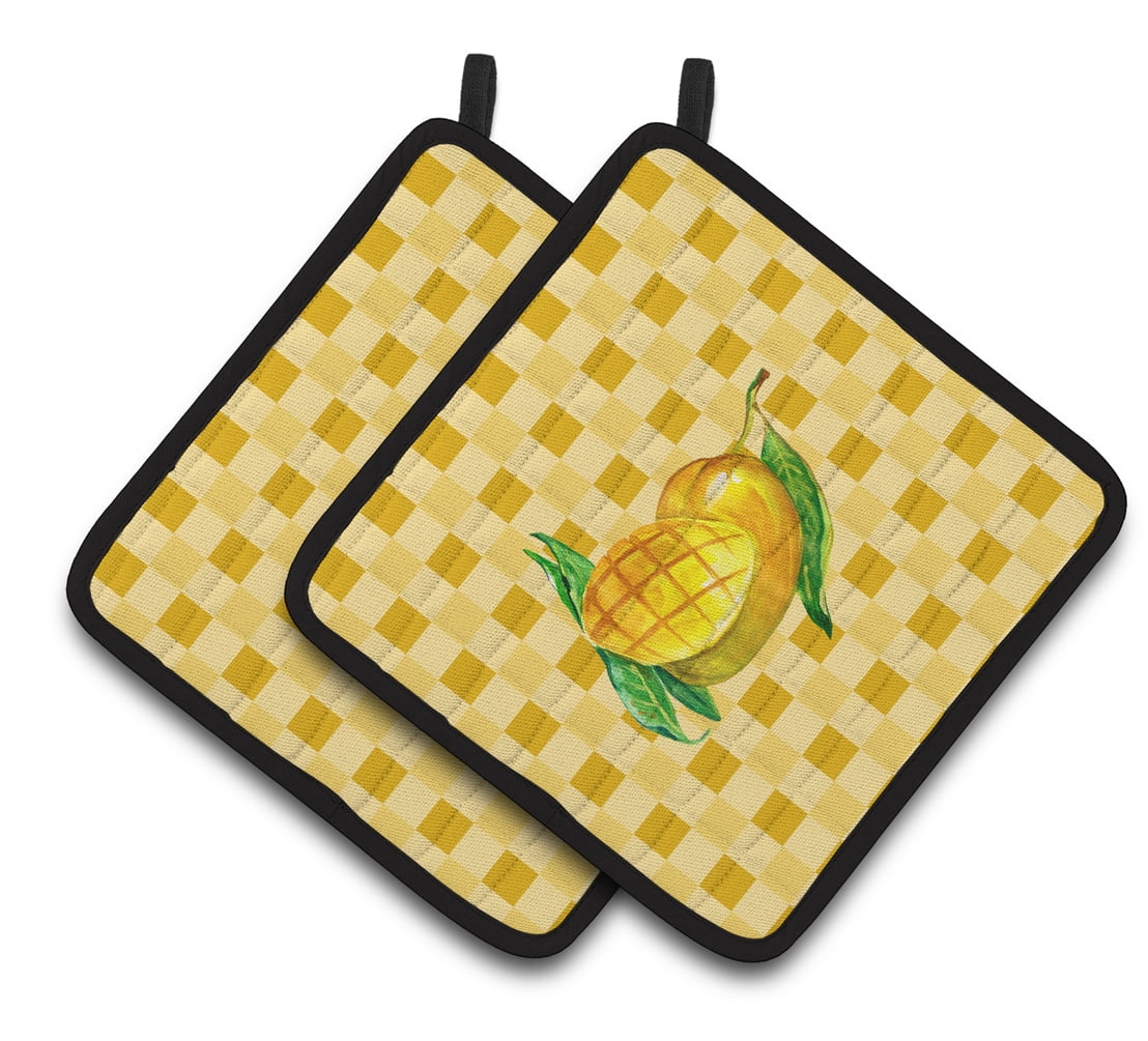 Caroline's Treasures Mangos Ready on Basketweave Pair of Pot Holders