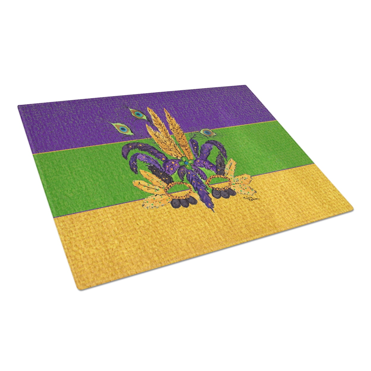 Caroline's Treasures Mardi Gras Feather Mask Glass Cutting Board