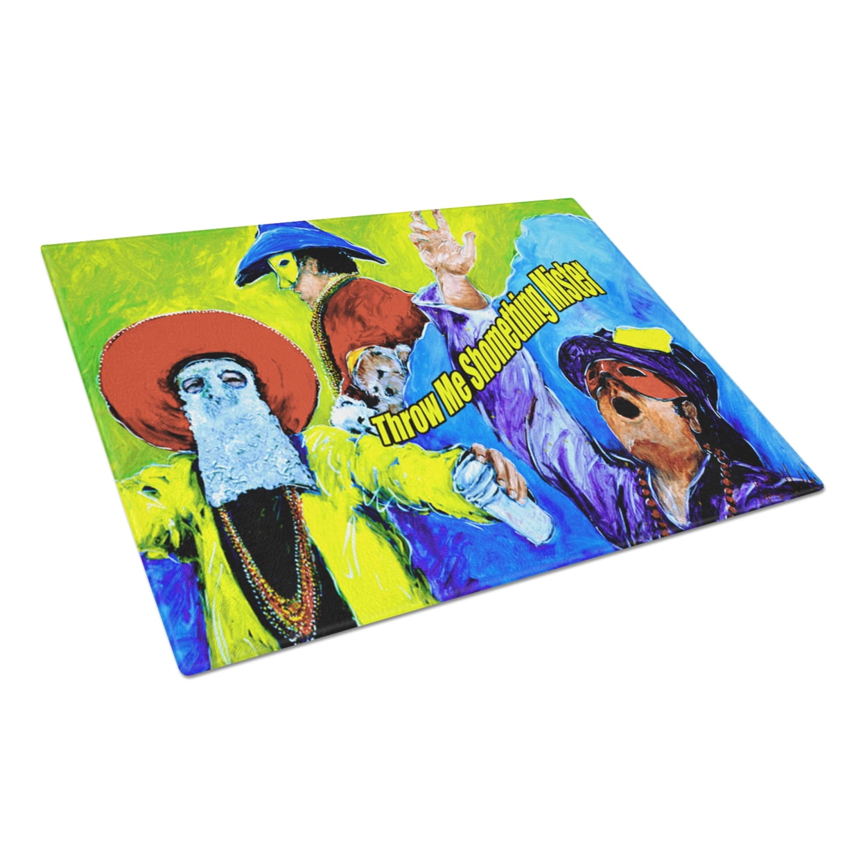Caroline's Treasures Mardi Gras Throw me something mister Glass Cutting Board Large