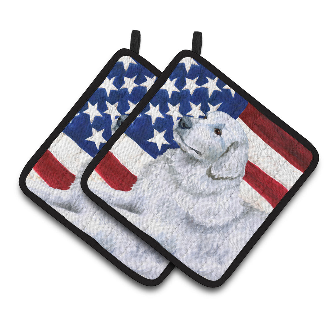 Maremma Sheepdog Patriotic Pair of Pot Holders