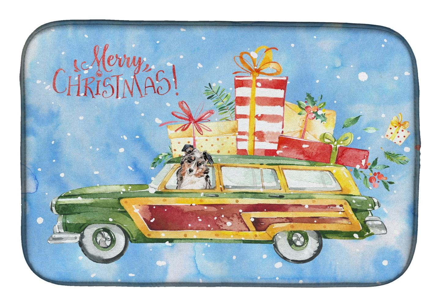 Caroline's Treasures Merry Christmas Australian Shepherd Dish Drying Mat