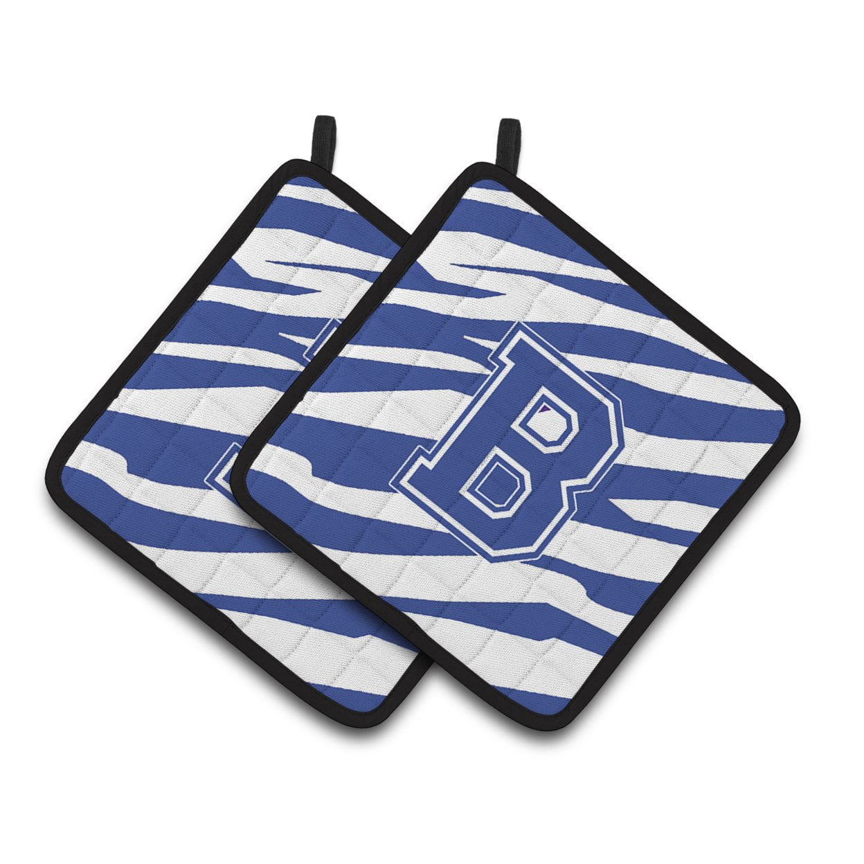 Caroline's Treasures Monogram Initial B Tiger Stripe Blue and White Pair of Pot Holders
