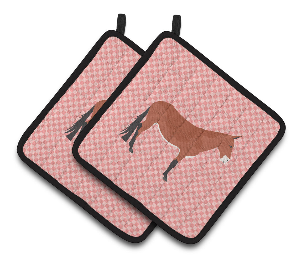 Caroline's Treasures Mule Pink Check Pair of Pot Holders