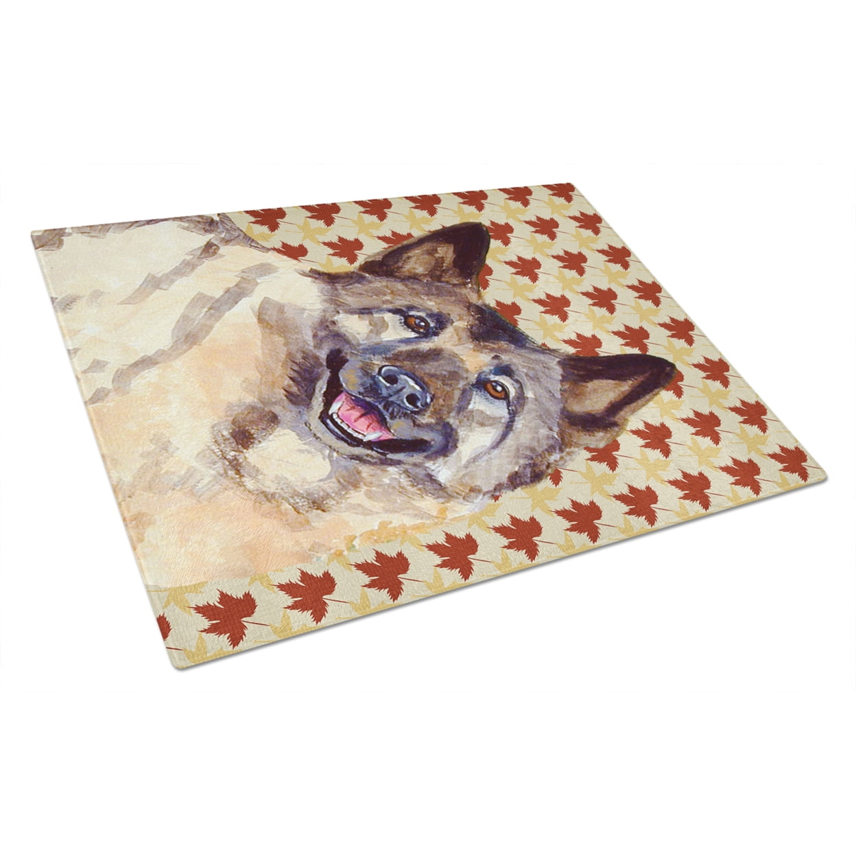 Caroline's Treasures Norwegian Elkhound Fall Leaves Portrait Glass Cutting Board Large