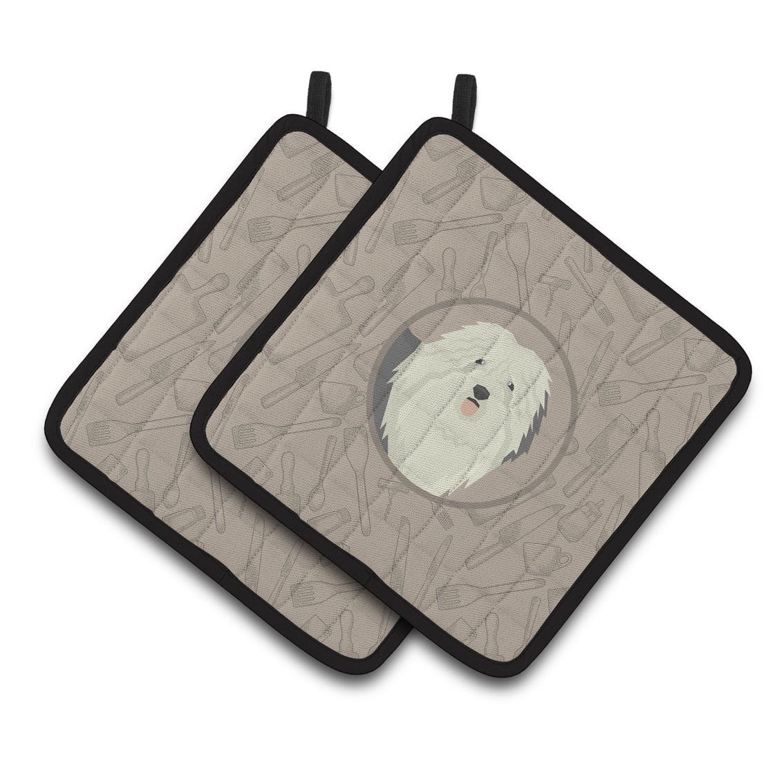 Old English Sheepdog In the Kitchen Pair of Pot Holders