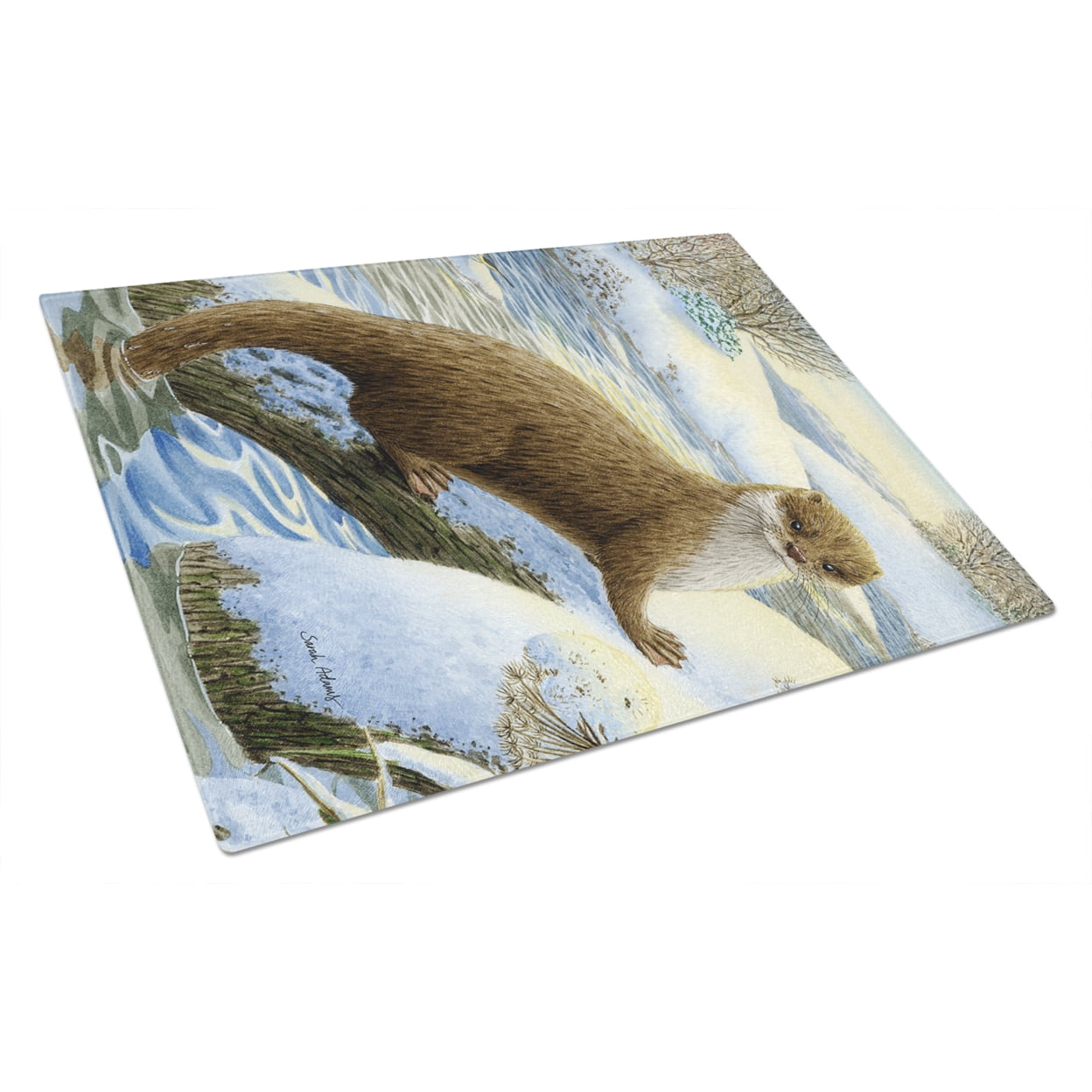 Caroline's Treasures Otter on the bank Glass Cutting Board Large