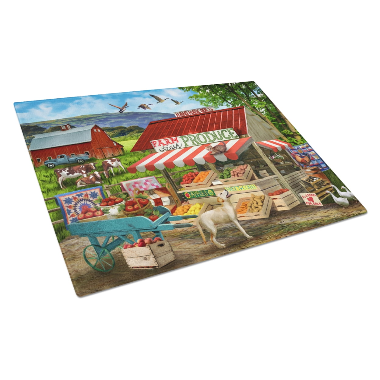 Caroline's Treasures PTW2068LCB Produce Stand Yellow Lab and Cows Glass Cutting Board Large, 12H x 16W, multicolor