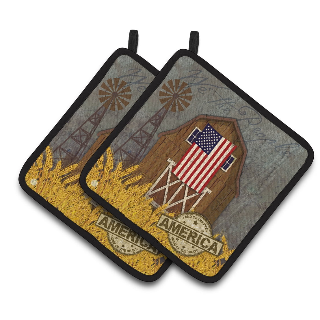 Patriotic Barn Land of America Pair of Pot Holders