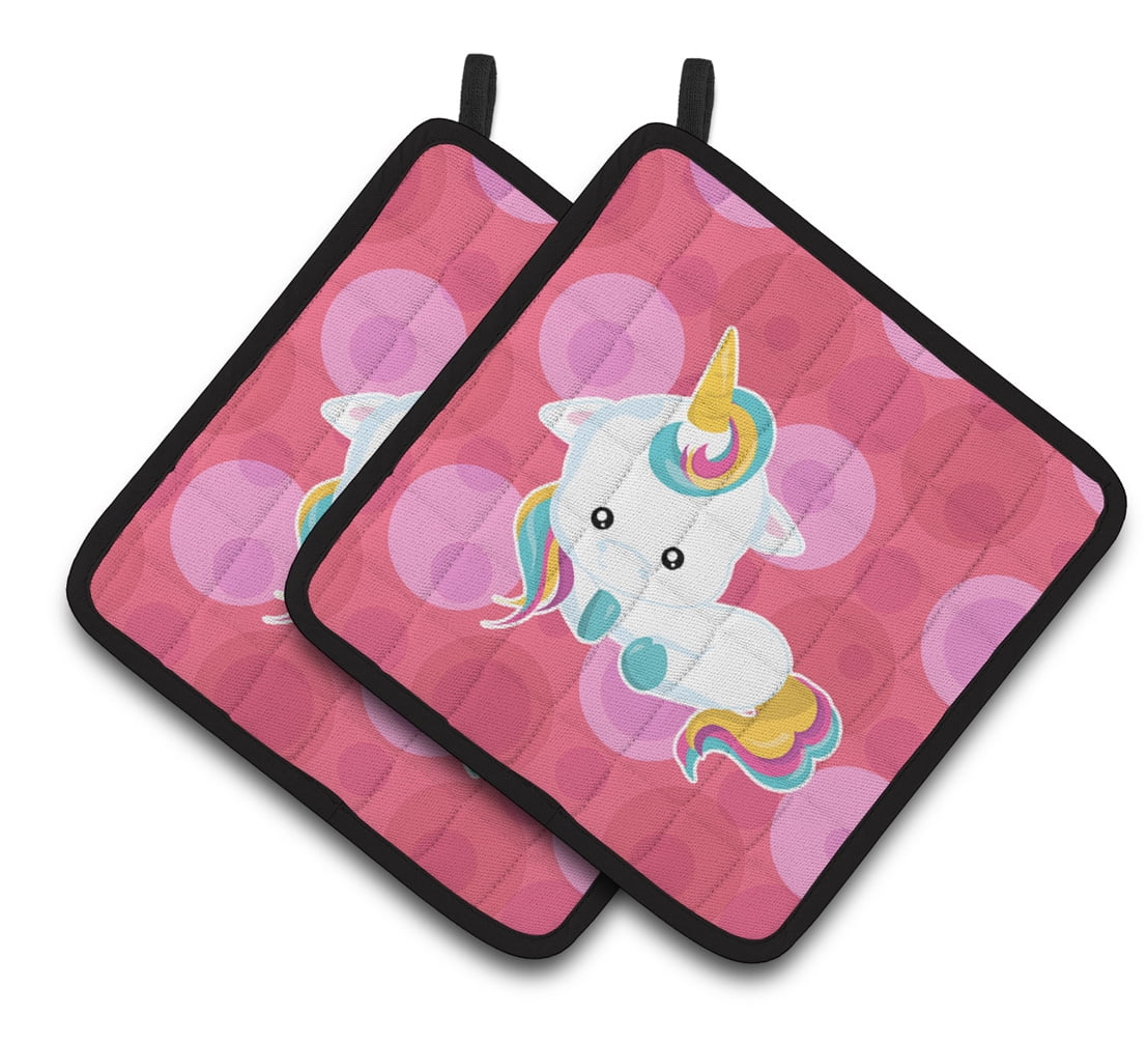 Caroline's Treasures Polkadots Unicorn Pair of Pot Holders