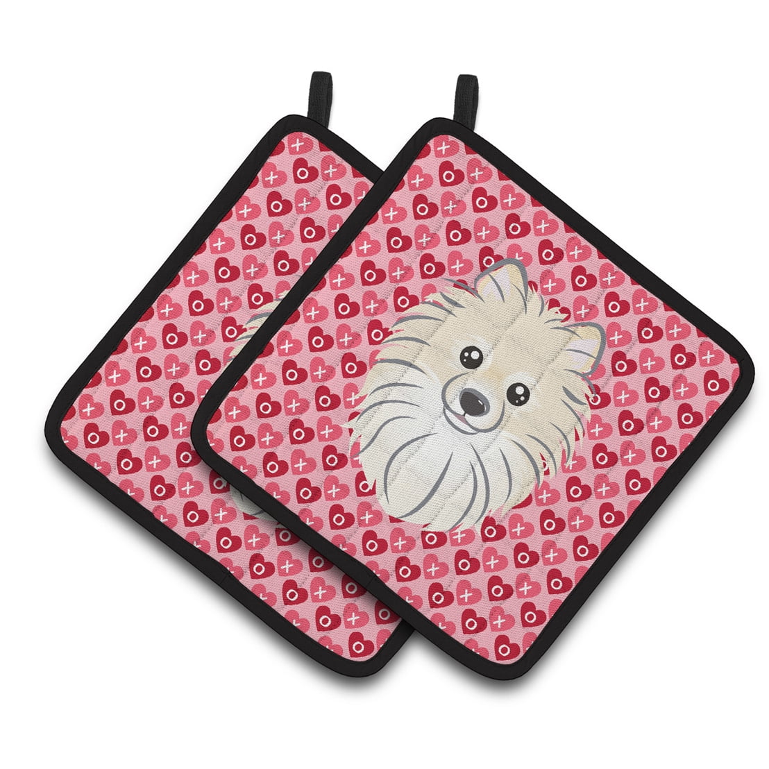 Pomeranian Hearts Pair of Pot Holders