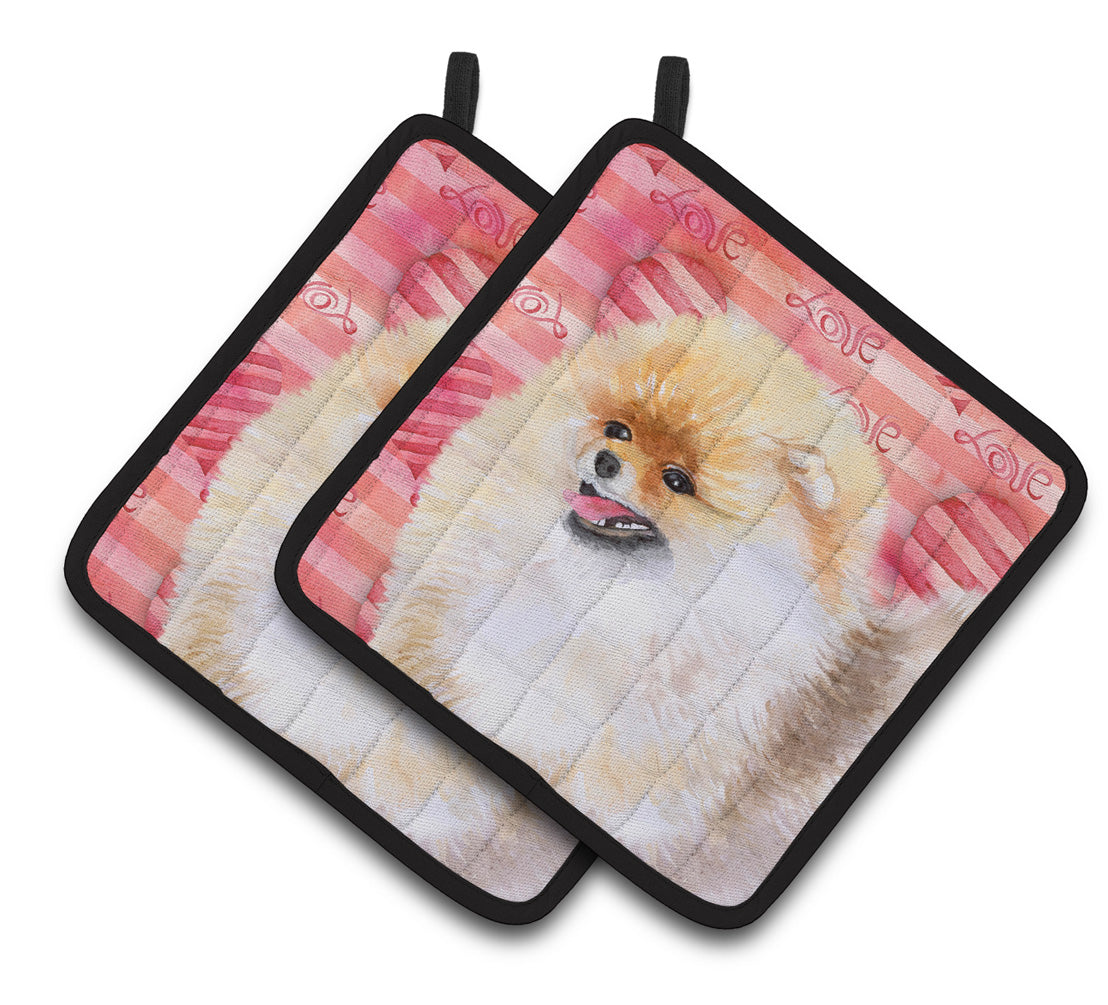 Pomeranian Love Pair of Pot Holders