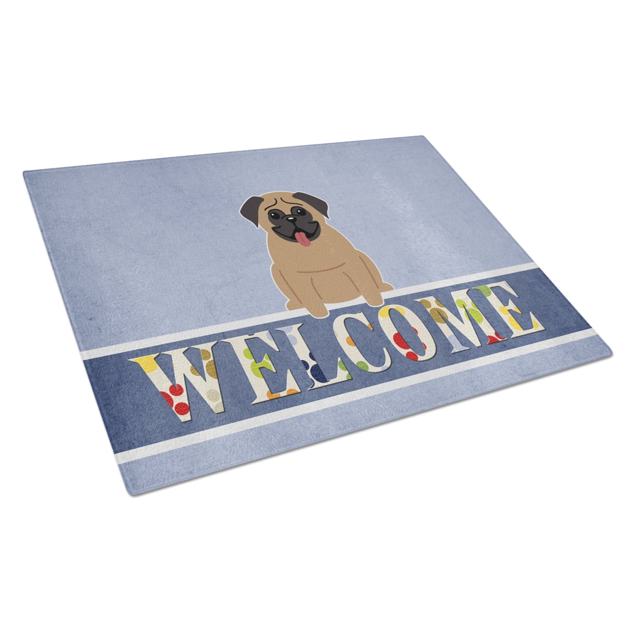 Caroline's Treasures Pug Brown Welcome Glass Cutting Board Large