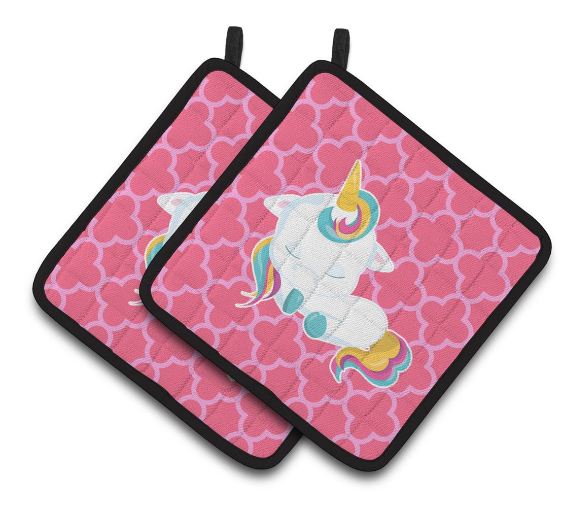 Caroline's Treasures Quatrafoil Pink Unicorn Pair of Pot Holders