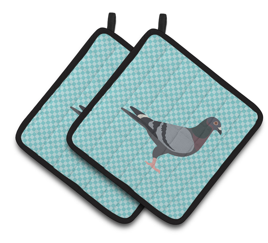 Caroline's Treasures Racing Pigeon Blue Check Pair of Pot Holders