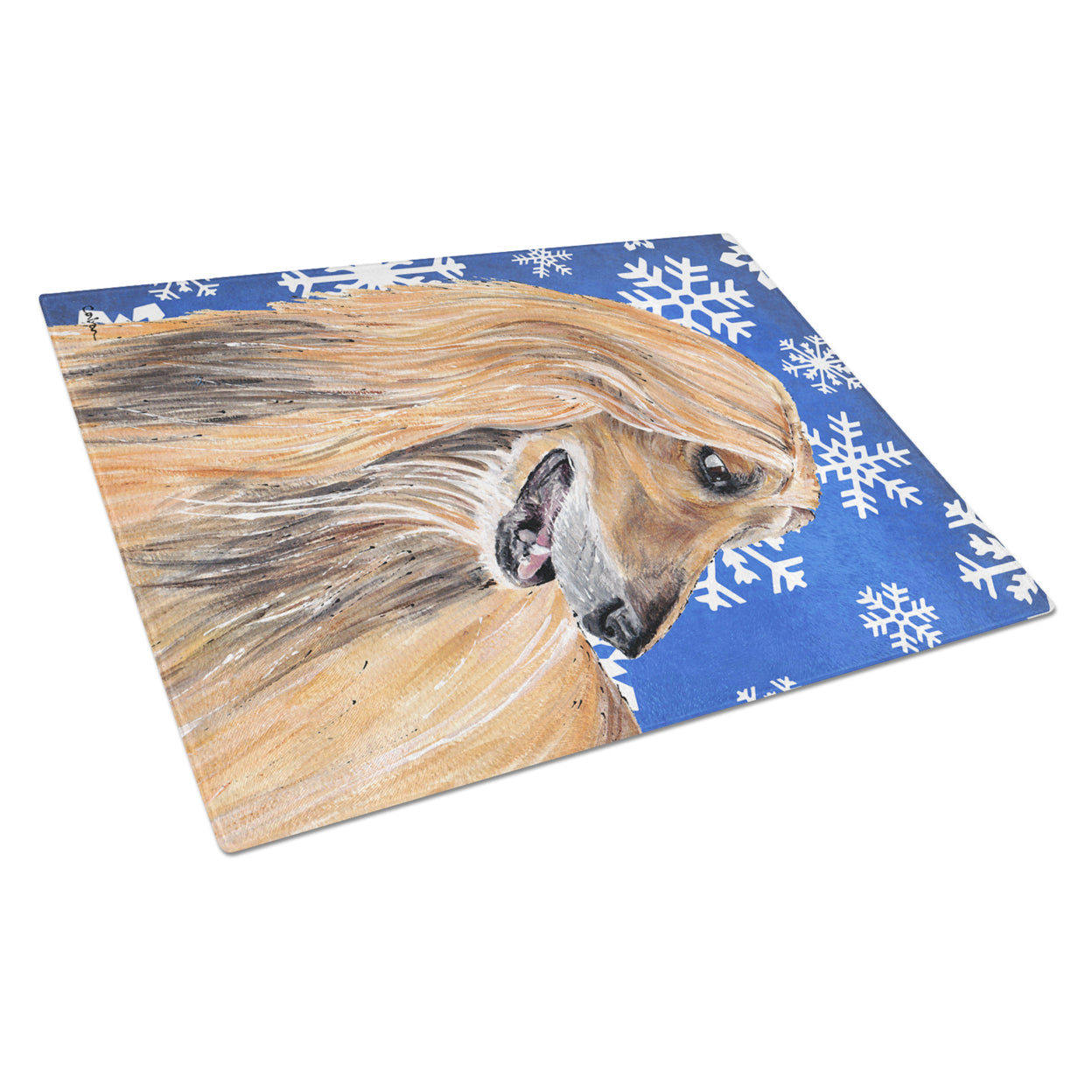 Caroline's Treasures SC9499LCB Afghan Hound Winter Snowflakes Holiday Glass Cutting Board Large, 12H x 16W, multicolor