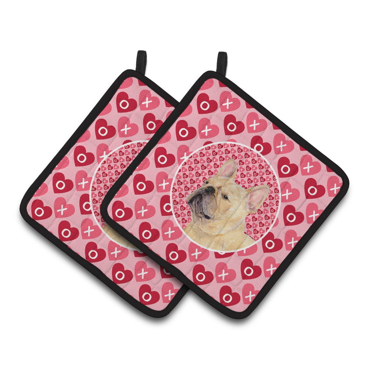 Caroline's Treasures SS4485PTHD French Bulldog Hearts Love and Valentine's Day Portrait Pair of Pot Holders, 7.5HX7.5W,