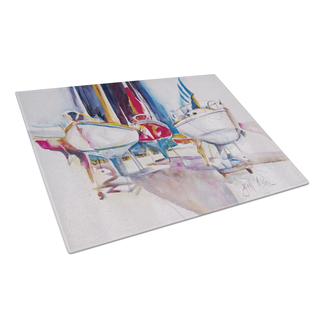 Caroline's Treasures Sailboats in Dry Dock Glass Cutting Board Large