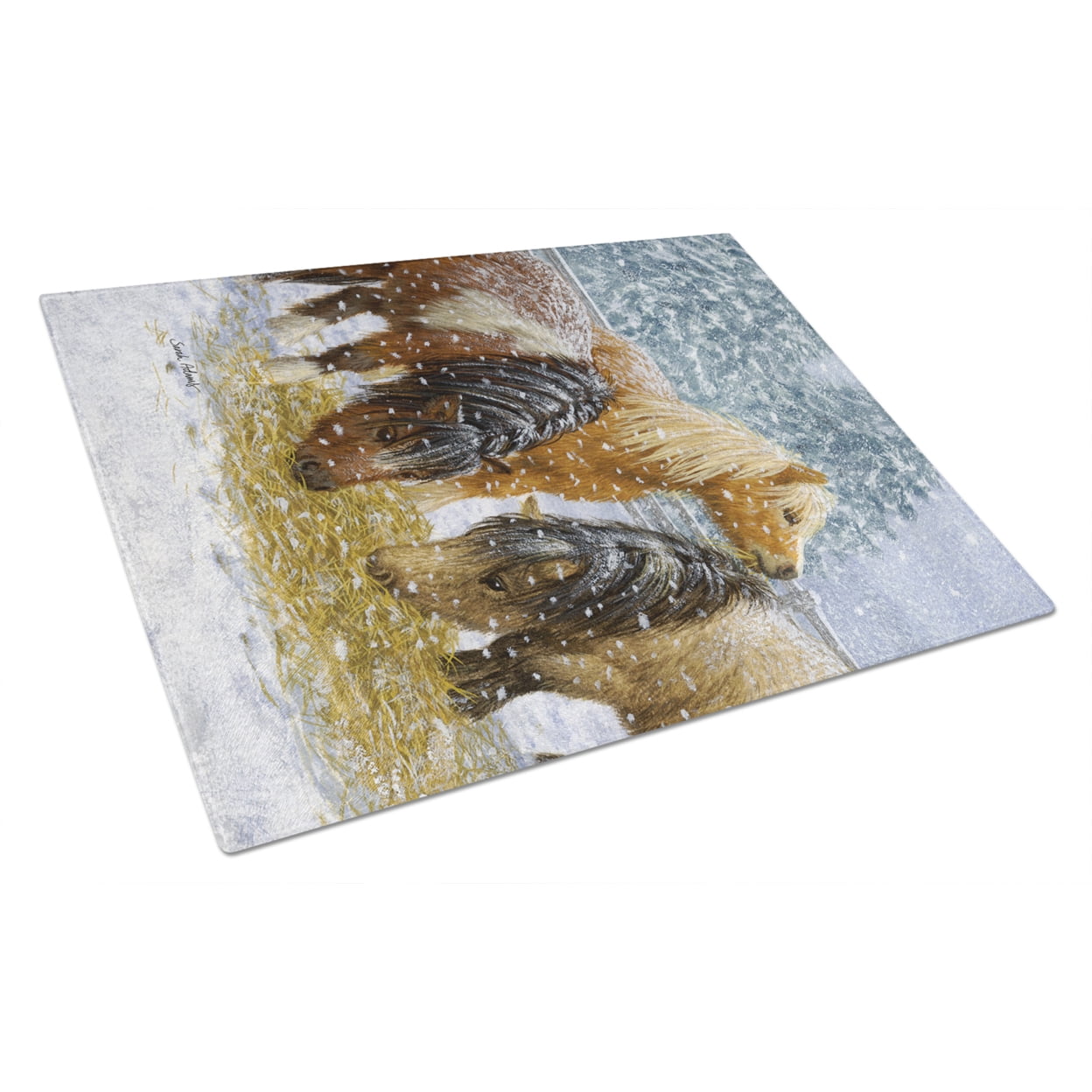 Caroline's Treasures Shetland Ponies Glass Cutting Board Large
