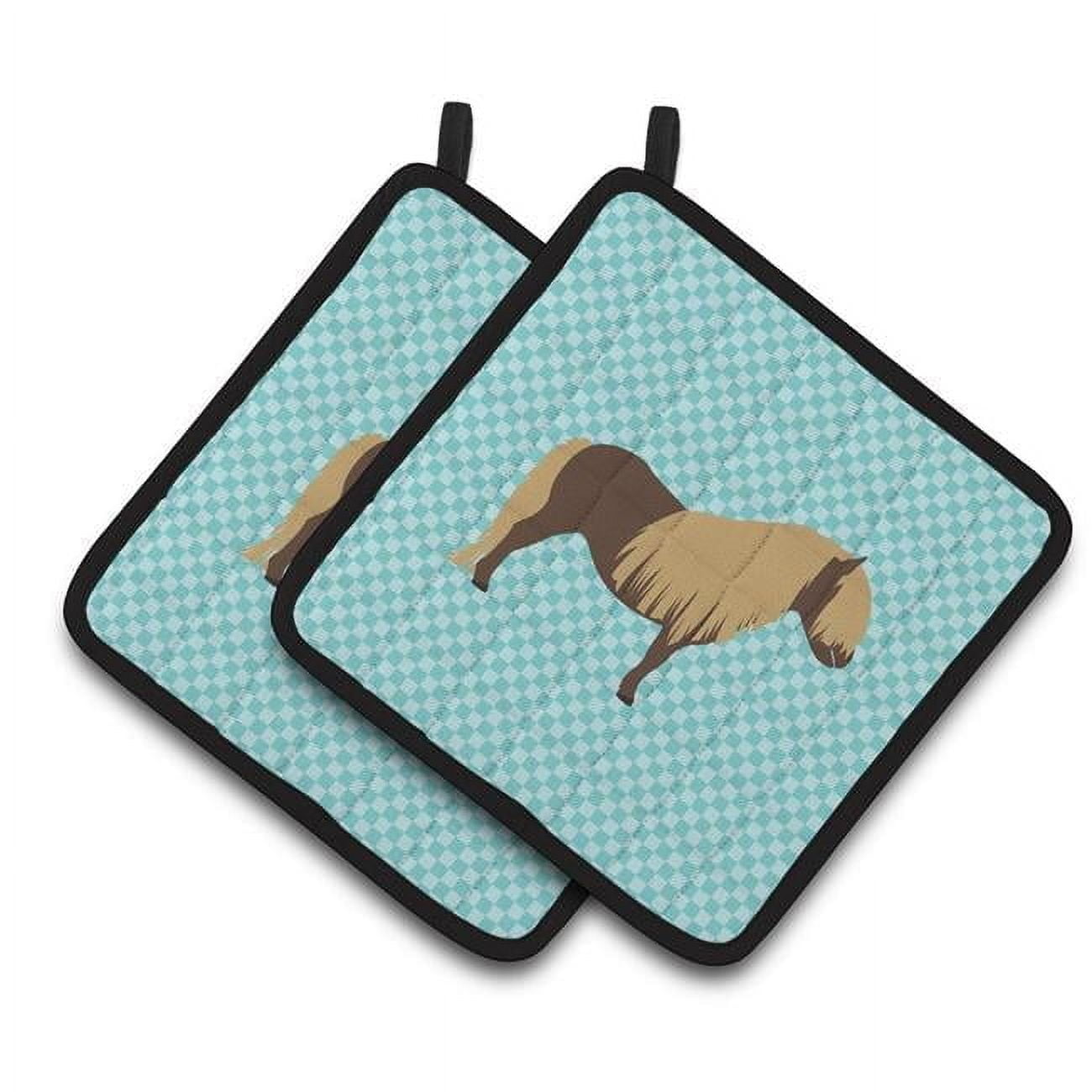 Caroline's Treasures Shetland Pony Horse Blue Check Pair of Pot Holders